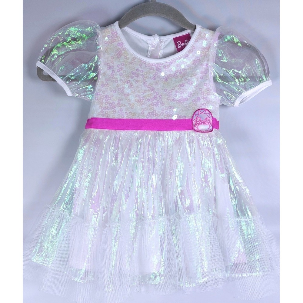 Barbie Toddler Dress Girls 2T White Iridescent Logo Sequins New Without‎ Tags